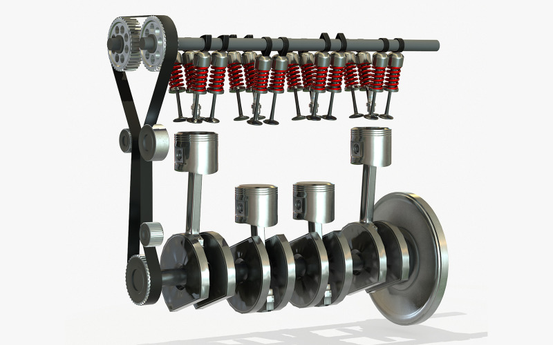 3D model animovaných částí motoru 4T PBR Low Poly