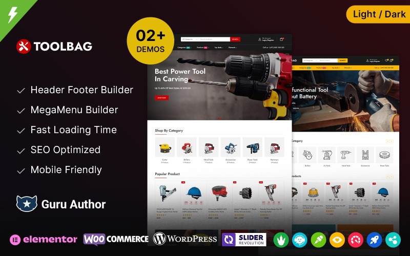 Toolbag - Outils, équipements et pièces de rechange Thème Elementor WooCommerce