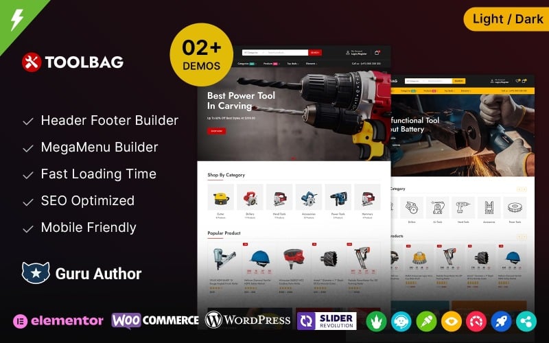 Toolbag – Werkzeuge und Ausrüstung sowie Ersatzteile Elementor WooCommerce Theme
