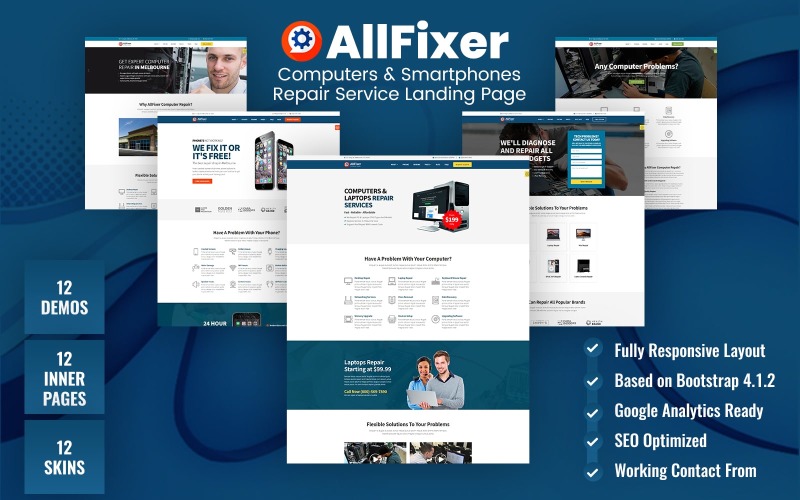 AllFixer - Bilgisayarlar ve Akıllı Telefonlar Onarım Hizmeti WordPress Teması