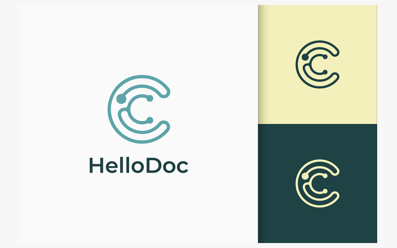 Logotipo da clínica no estetoscópio, letra C
