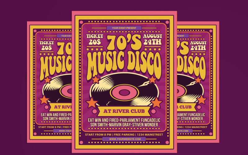 Шаблон флаєрів для музичних дискотек 70 -х років