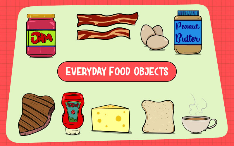 Большой набор общих продуктов питания, найденных в каждом доме векторные иллюстрации