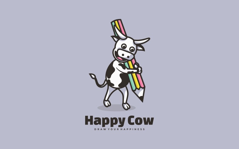 Logo de dessin animé de mascotte de vache heureuse