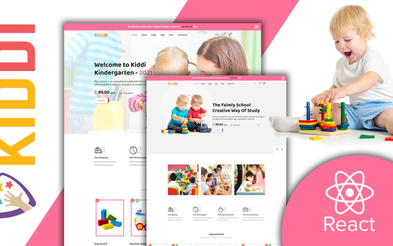 Plantilla de sitio web React JS para tienda de comercio electrónico Kiddi Responsive Babies
