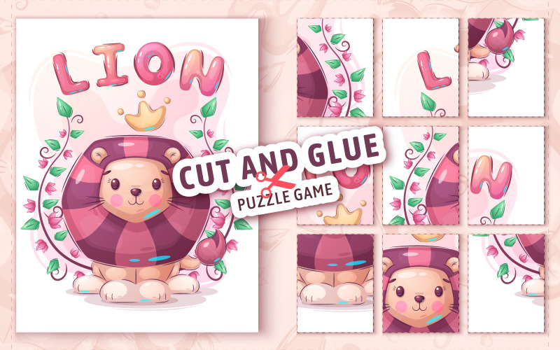 Teddy Cute Lion - Jeu pour enfants, Couper et coller, Illustration graphique
