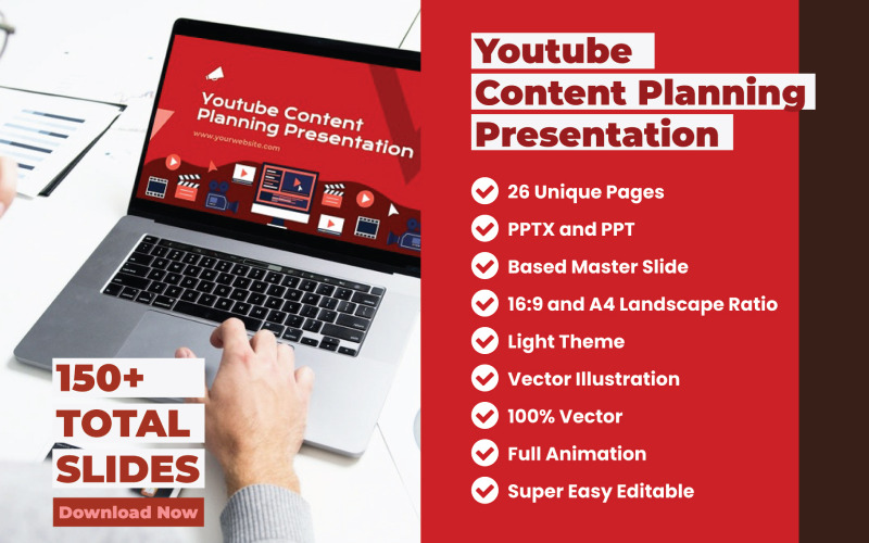 Modelo de PowerPoint de apresentação de planejamento de conteúdo do Youtube