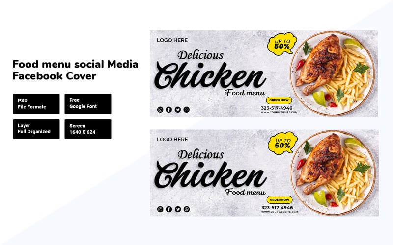 Delicious Chicken Food Menu Sociální média Facebook Cover