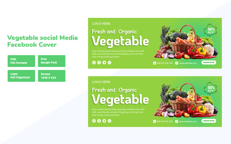 新鲜和有机蔬菜食品菜单社交媒体 Facebook 封面