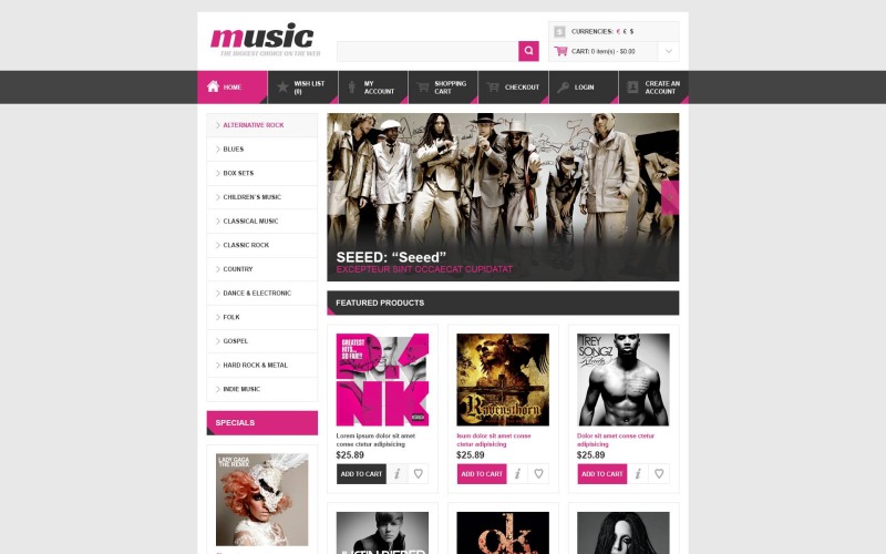 Бесплатный шаблон OpenCart для музыкального магазина