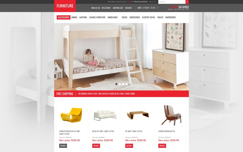 Gratis OpenCart-sjabloon voor meubels
