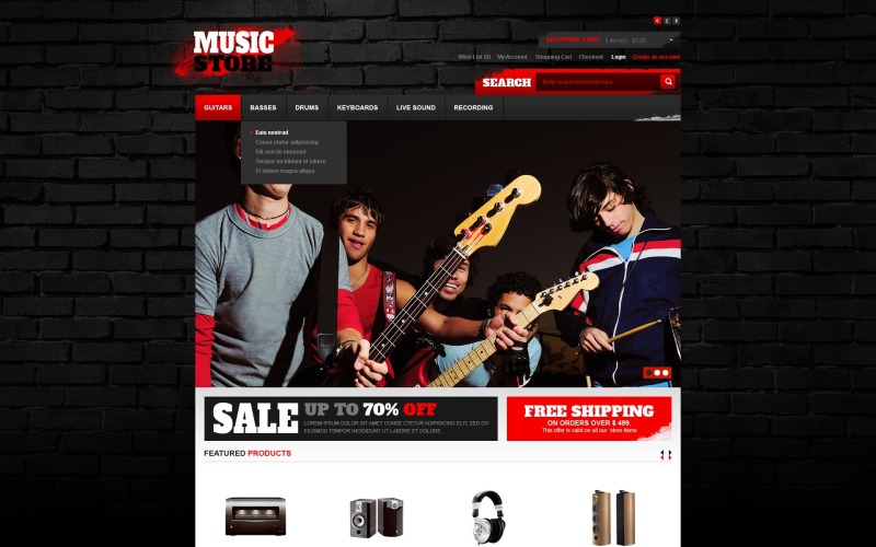 Modello OpenCart gratuito per negozio di musica
