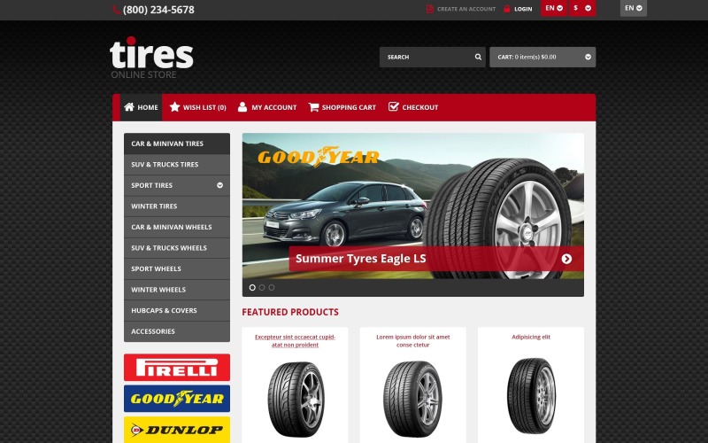 Modelo OpenCart responsivo para rodas e pneus grátis
