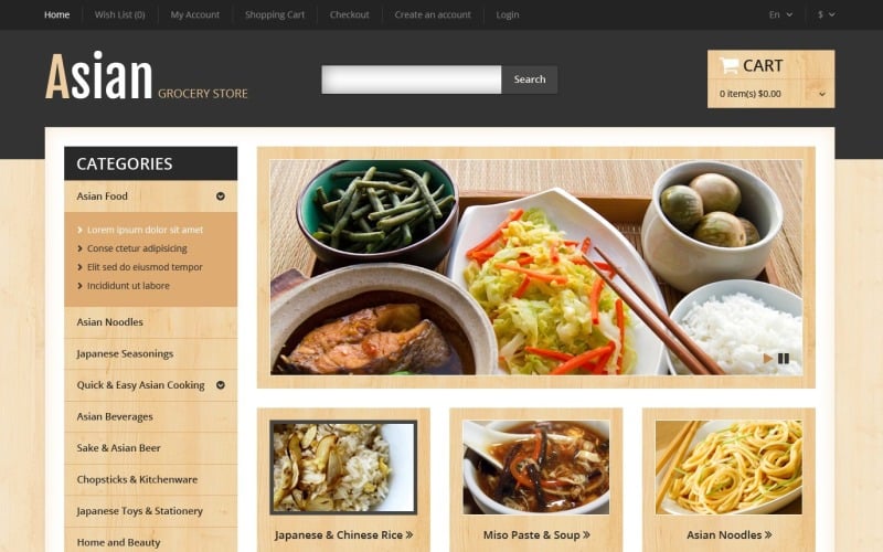 Plantilla OpenCart de restaurante asiático gratis