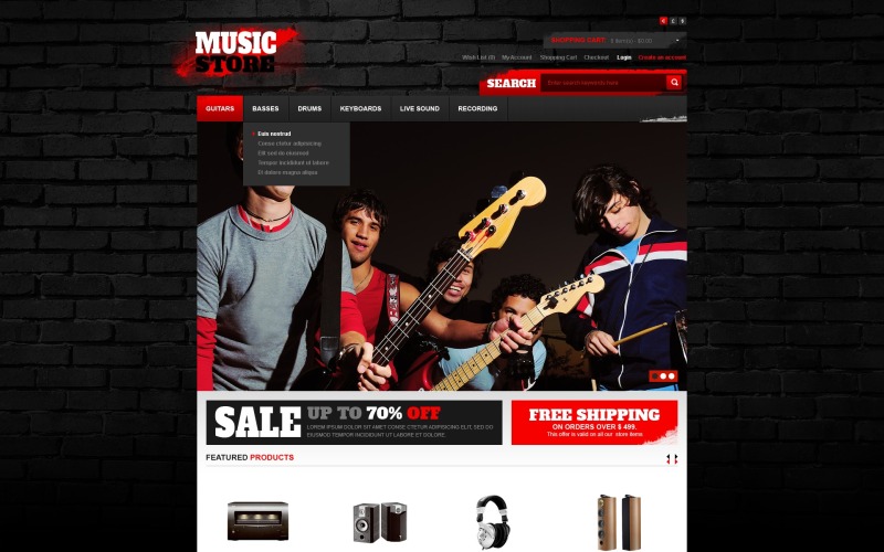 Ücretsiz Müzik Mağazası OpenCart Şablonu