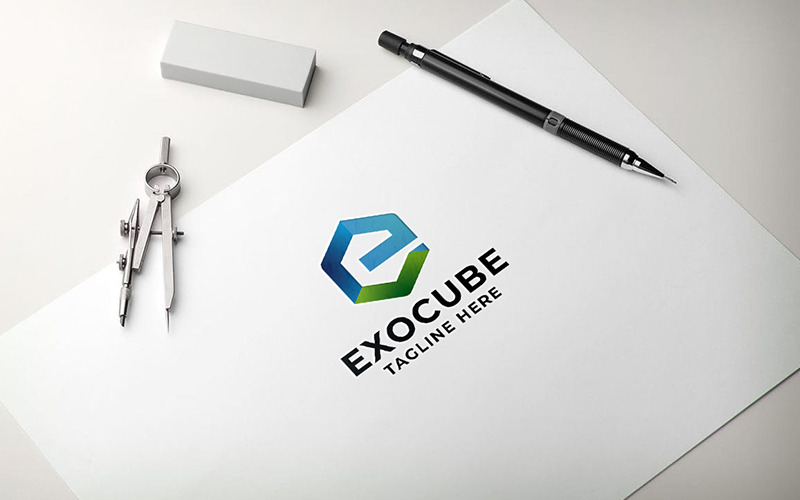 Exo Cube Letter E professioneel logo