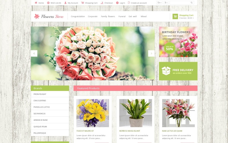 Kostenlose Blumenladen Responsive OpenCart-Vorlage