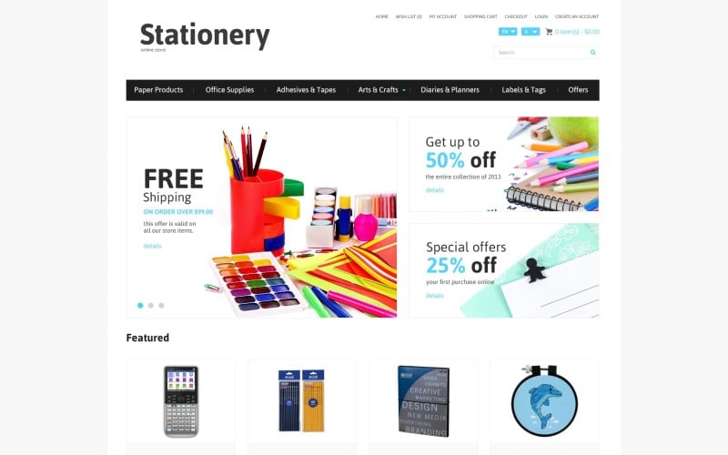 Modèle OpenCart réactif de papeterie gratuit