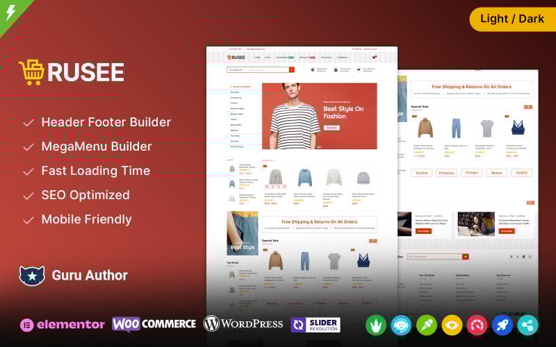 Rusee — модная и многоцелевая тема Elementor WooCommerce
