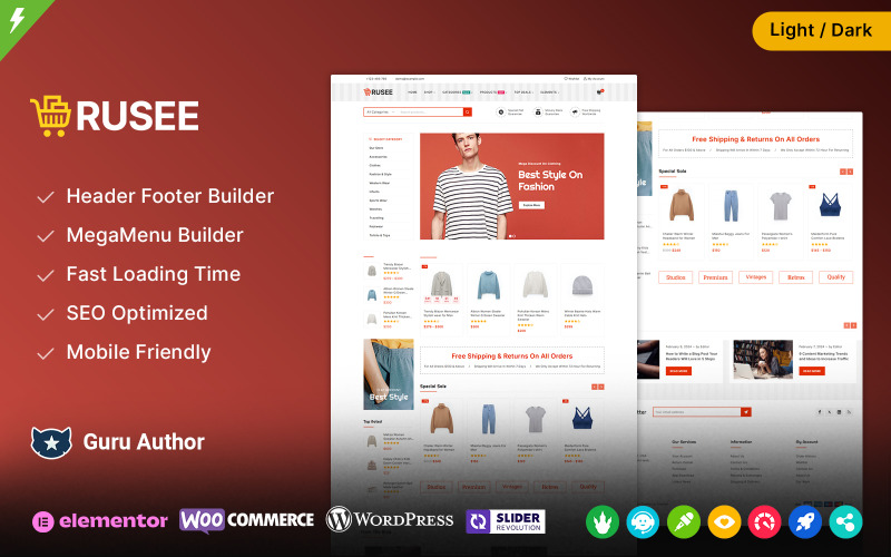 Rusee - 时尚多功能 Elementor WooCommerce 主题