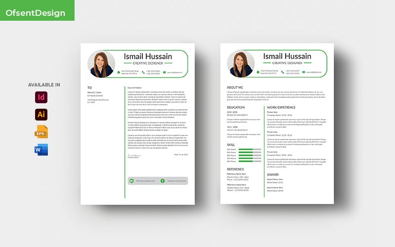 Currículo de currículo com design de carta de apresentação