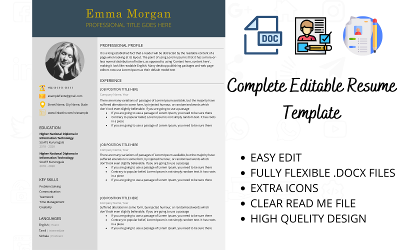 Resume Template Word Resume Template with Cover Letter Professional Resume Template