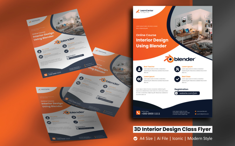 3D Blender Online Class Flyer Corporate Identity-sjabloon