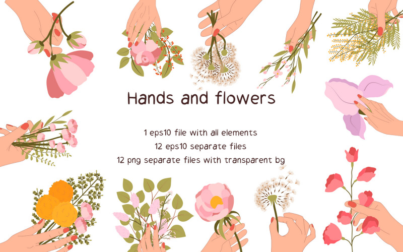 Clipart vetorial de mulheres mãos com flores