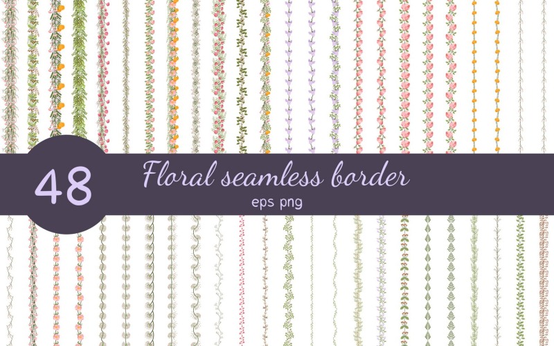 Coleção floral sem costura de borda EPS10 vetores PNG