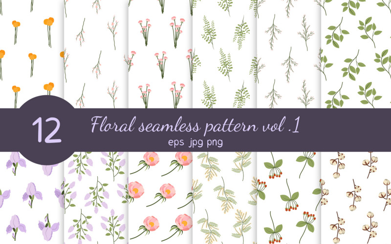 Conjunto de padrão floral sem emenda vol. 1