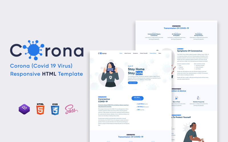Corona - Responsiv HTML -mall för Covid 19