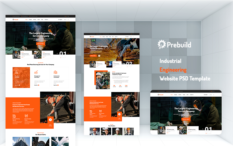 Pribuild - Modèle PSD de site Web d'ingénierie industrielle