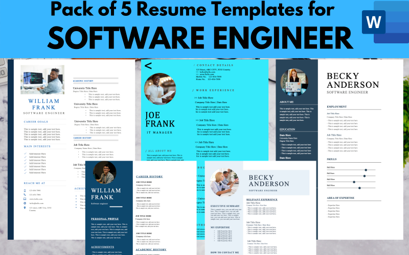 MS Word CV DEVAM FORMATI için 5 Yazılım Mühendisi Özgeçmiş Şablonu Paketi