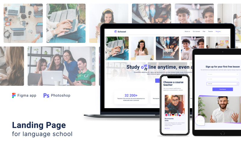 Schoowl - Modèle d'interface utilisateur de page de destination pour les cours en ligne minimaux et l'éducation