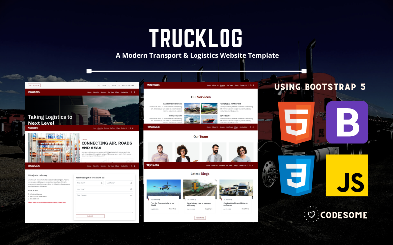 TRUCKLOG - Un moderno modello di sito Web HTML per trasporti e logistica