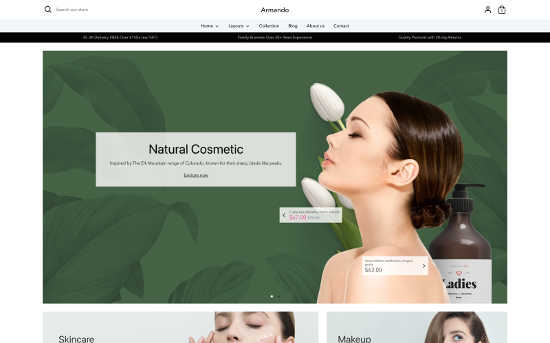 Armando - téma Shopify pro kosmetiku a kosmetiku