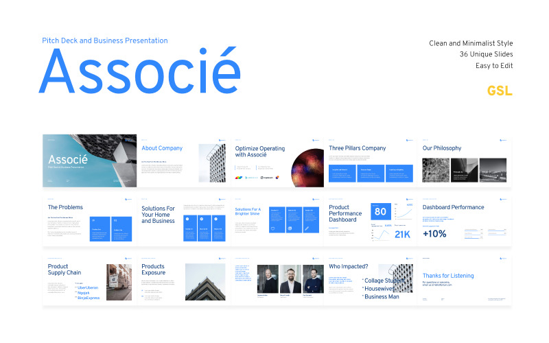 Associe - Pitch Deck Bedrijfspresentatie - Google Slides-sjabloon
