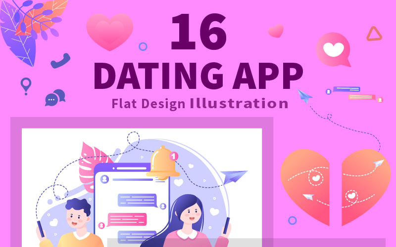 16 Ismerkedés App Lapos kivitel illusztráció