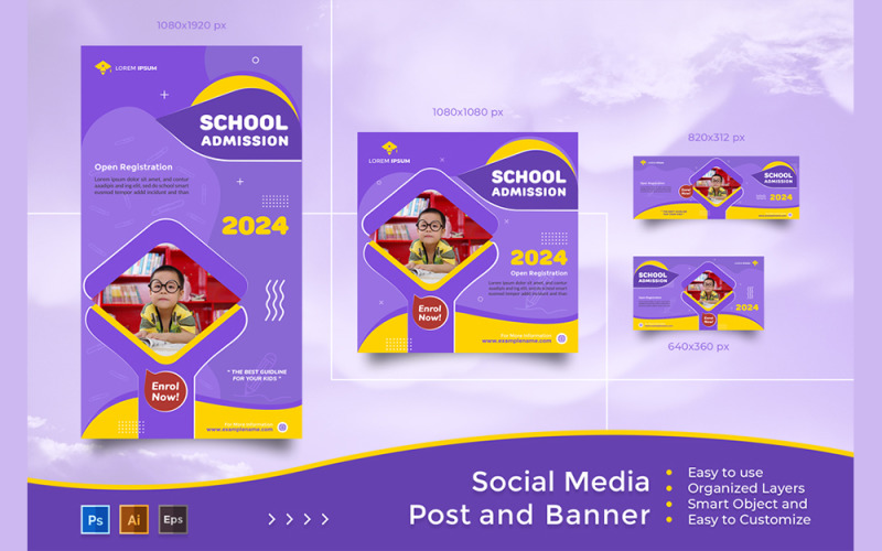 Admissão à educação escolar - Postagem em mídia social e modelos de banner