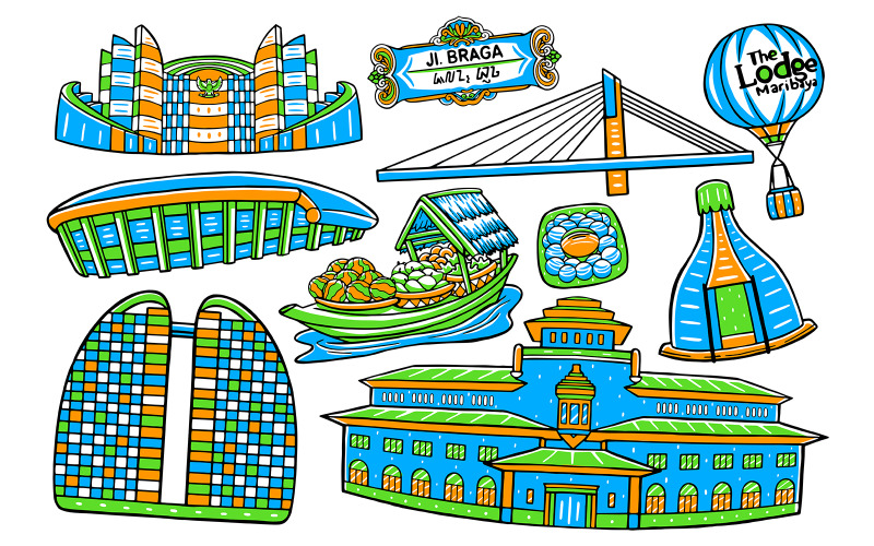 Città di Bandung - Doodle Vector #02