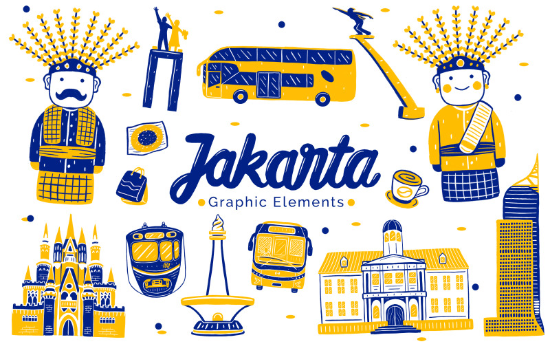 Jakarta Oriëntatiepunt - Grafische Elementen Illustratie