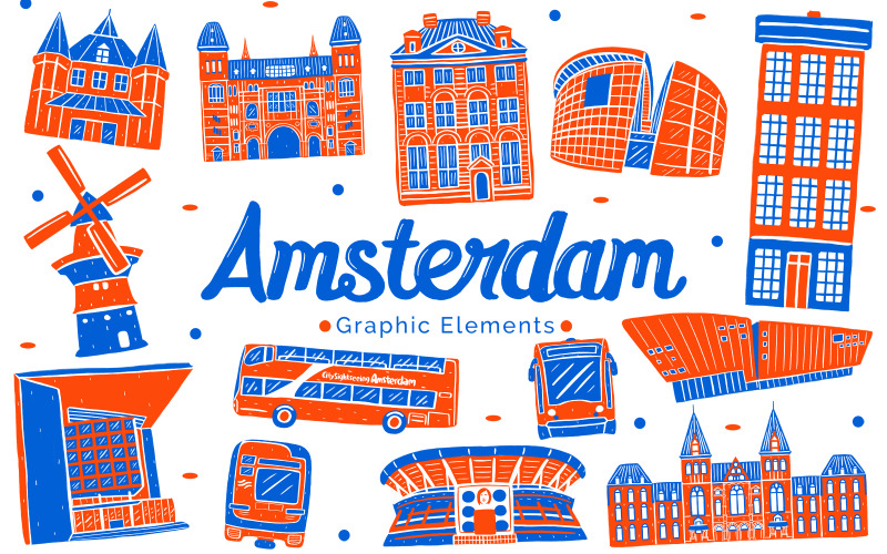 Wahrzeichen von Amsterdam - grafische Elemente Illustration