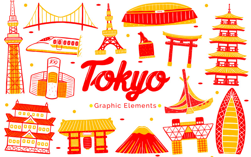 Tokyo Landmark - Grafikus elemek illusztrációja