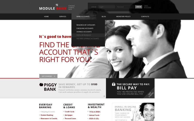 Бесплатная тема WordPress Black & White Bank