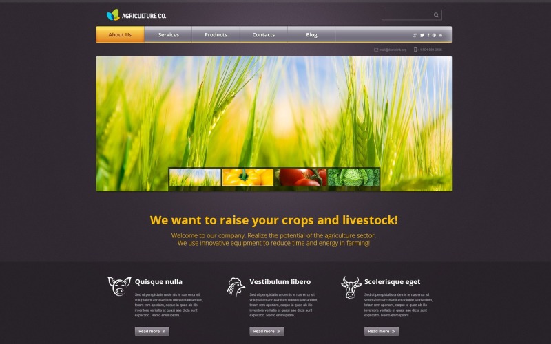 Design gratuito di WordPress per attività di promozione dell'agricoltura
