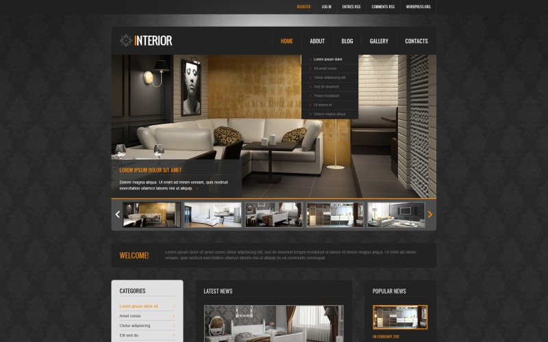 Gratis zwart interieurontwerp WordPress-thema