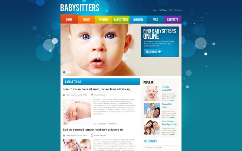 Site gratuito de babá em WordPress