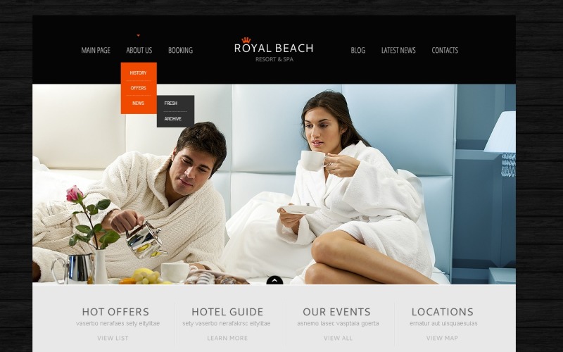 Tema WordPress gratuito per il business dell'hotel nero