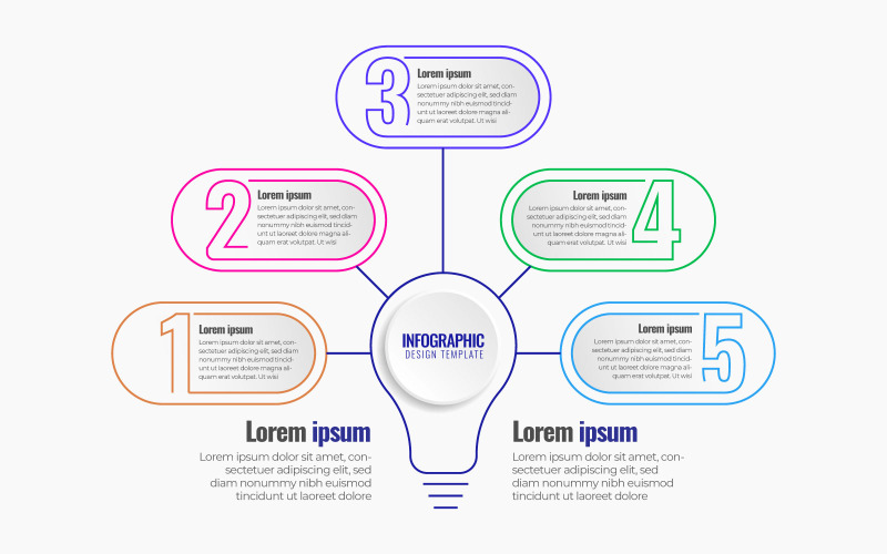 Conceito de design de infográfico para ideias de gráficos de lâmpadas Gráficos Diagramas de diagramas de negócios com 5 opções