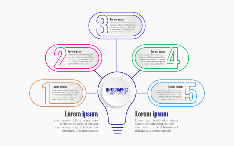 Infographic tervezési koncepció az ötlethez Izzólámpa grafikonok Diagramok Üzleti öt lehetőséggel